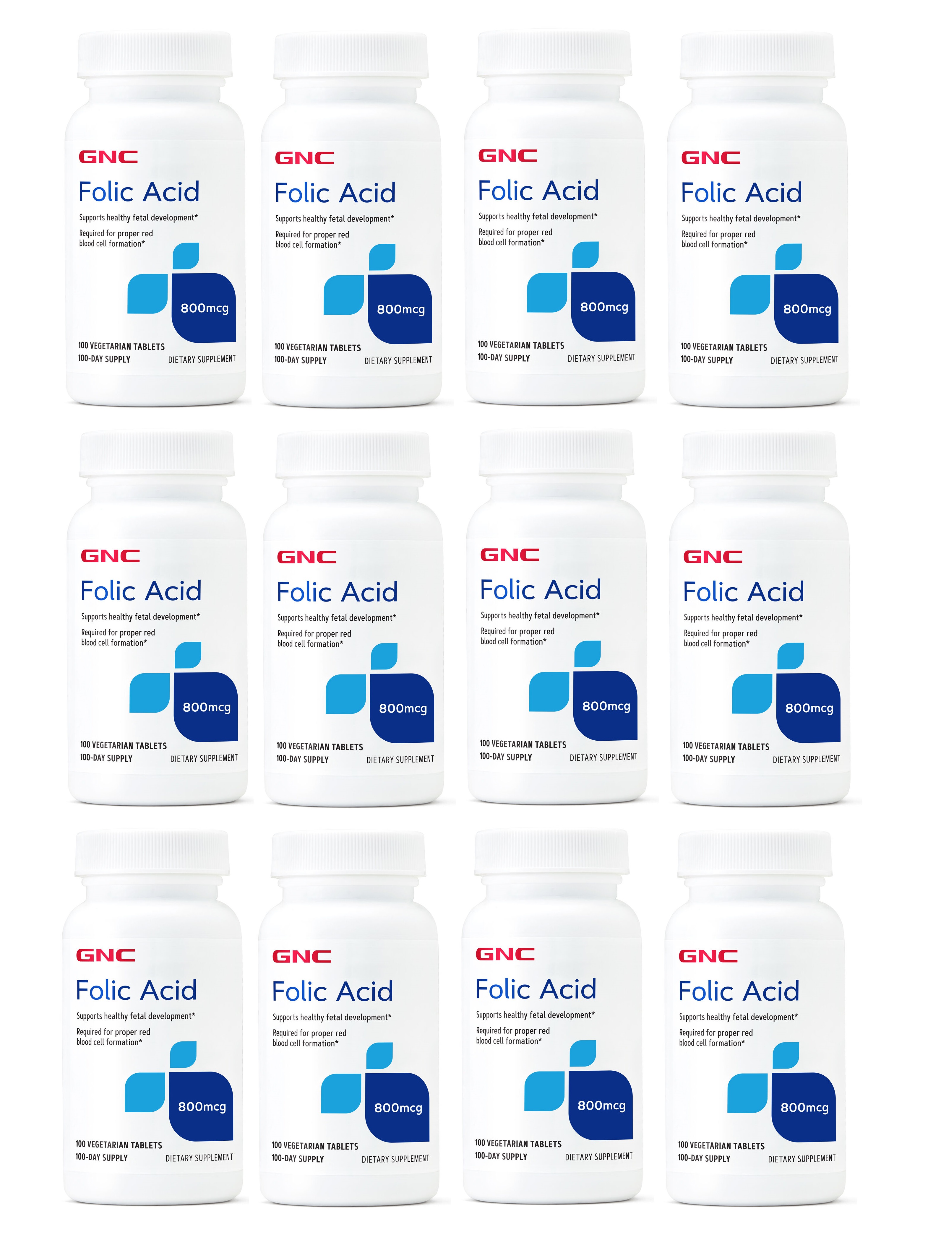 GNC 葉酸 Folic Acid 800 mcg, 100顆(一組12瓶)